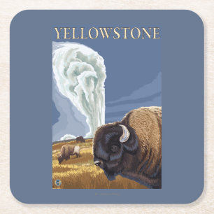 Porta-copo De Papel Quadrado YellowstoneBison com fiel velho