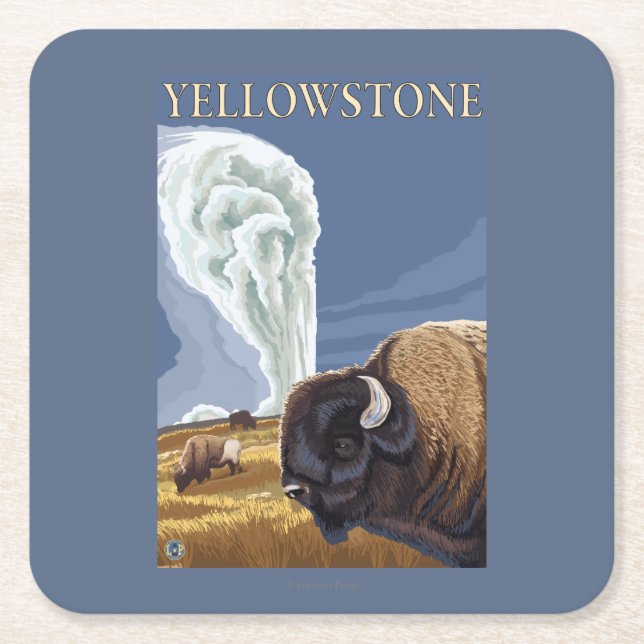 Porta-copo De Papel Quadrado YellowstoneBison com fiel velho (Frente)
