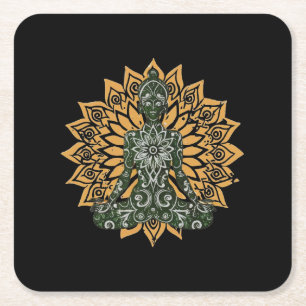 Porta-copo De Papel Quadrado Yoga Lotus Pose Zen Gráfico
