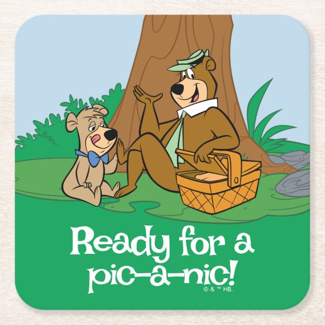 Porta-copo De Papel Quadrado Yogi Bear e Boo Picnic Snack (Frente)