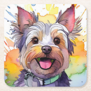 Porta-copo De Papel Quadrado Yorkshire Terrier Dog Paper Porta copos