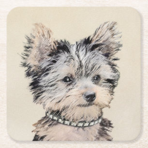 Porta-copo De Papel Quadrado Yorkshire Terrier Puppy Pintura Original