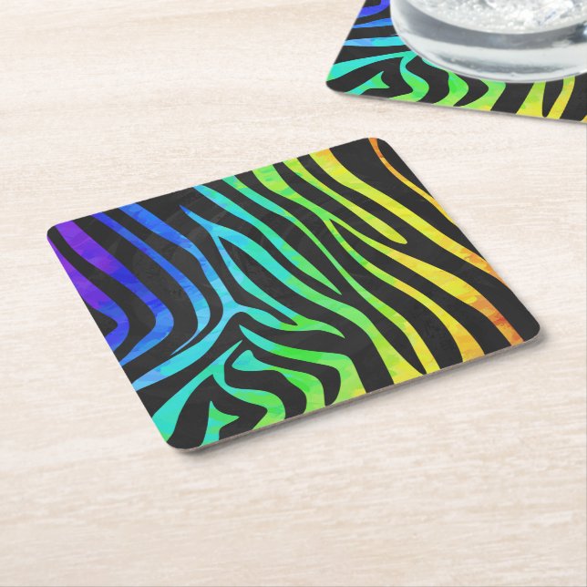 Porta-copo De Papel Quadrado Zebra Black e Rainbow Impressão (Inclinado)
