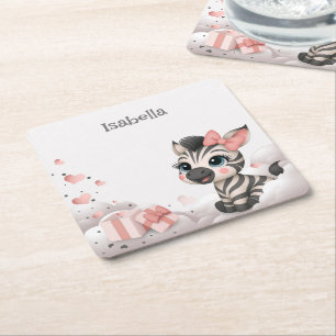 Porta-copo De Papel Quadrado Zebra de desenho animado adorável