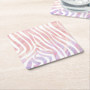 Porta-copo De Papel Quadrado Zebra Rosa e Impressão branco