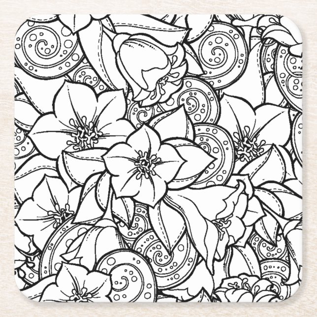 Porta-copo De Papel Quadrado Zendoodle florido (Frente)