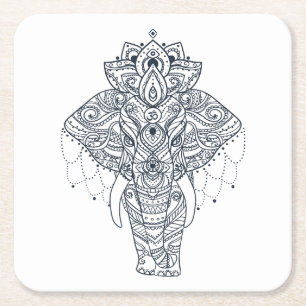 Porta-copo De Papel Quadrado Zentangle inspirou o elefante