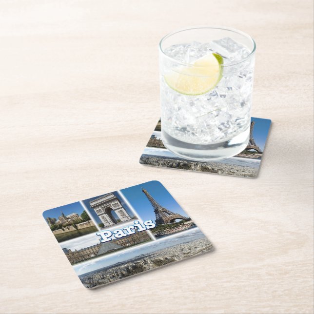 Porta-copo De Papel Quadrado zFR032 TOUR EIFFEL e PARIS, França, (Insitu)