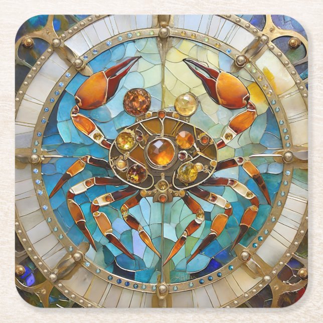 Porta-copo De Papel Quadrado Zodiac - Cancer O Caranguejo (Frente)