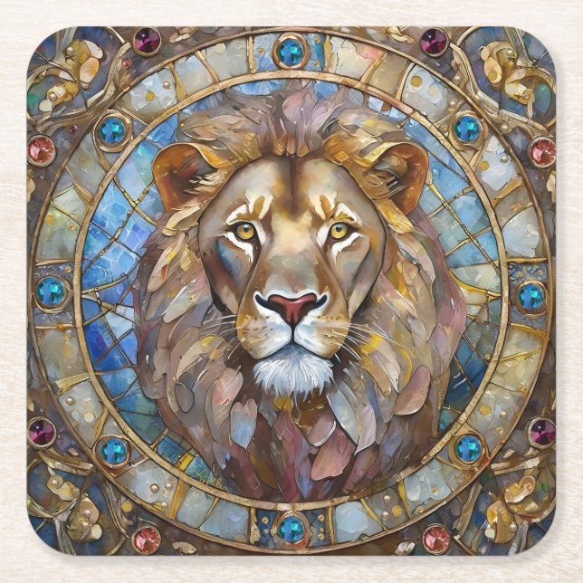 Porta-copo De Papel Quadrado Zodiac - Leão o Leão (Frente)