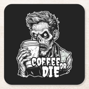 Porta-copo De Papel Quadrado Zombie Café ou Morra