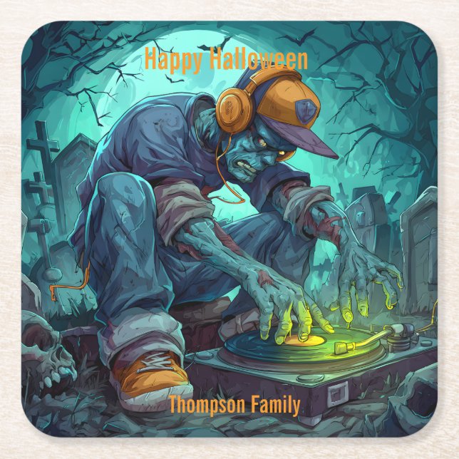 Porta-copo De Papel Quadrado Zombie DJ Rave Halloween Party Vibibes (Frente)