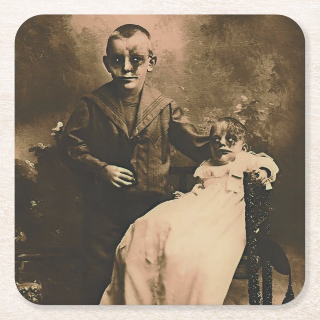 Porta-copo De Papel Quadrado Zombie Siblings (Frente)