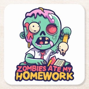 Porta-copo De Papel Quadrado Zombies Comeram Minha Lição de Casa