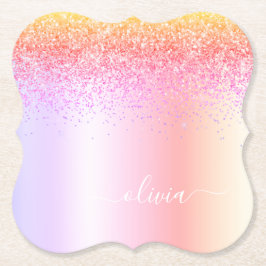 Porta-copo De Papel Rainbow Pastel Girly Glitter Metal Monograma Nome