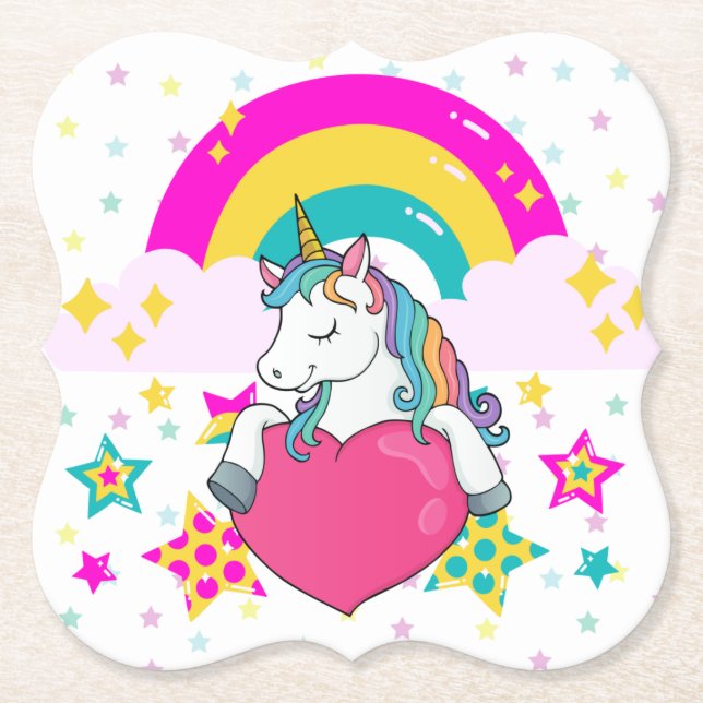 Porta-copo De Papel Rainbow Unicorn com estrelas (Frente)