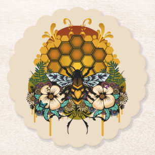 Porta-copo De Papel Rainha Abelha Floral Favo de Mel Elegante Botânica