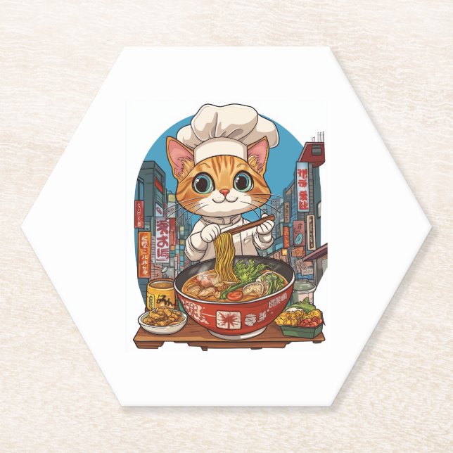 Porta-copo De Papel Ramen Neko � Engraçada Comida de carne de chef (Frente)