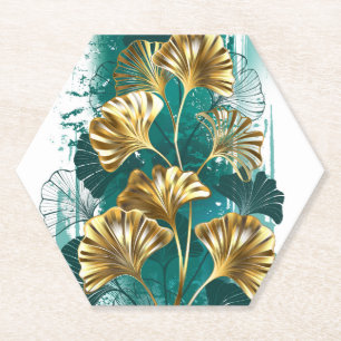 Porta-copo De Papel Ramificação com Ouro deixa Ginko Biloba