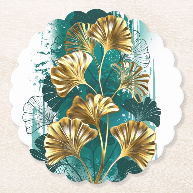 Porta-copo De Papel Ramificação com Ouro deixa Ginko Biloba (Frente)