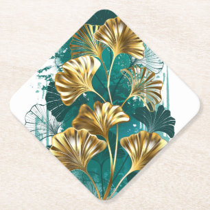 Porta-copo De Papel Ramificação com Ouro deixa Ginko Biloba