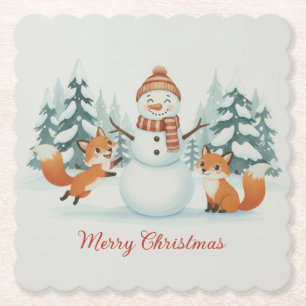 Porta-copo De Papel Raposas Fofas e Papai Noel Feliz Natal