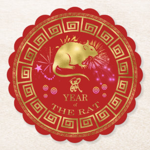 Porta-copo De Papel Rato Vermelho/Dourado do Zodíaco Chinês ID542
