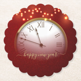 Porta-copo De Papel Red and Gold New Year’s Card with Midnight Clock