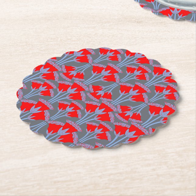 Porta-copo De Papel Red Bellflower Scalloped Round Paper Coaster  (Angular)
