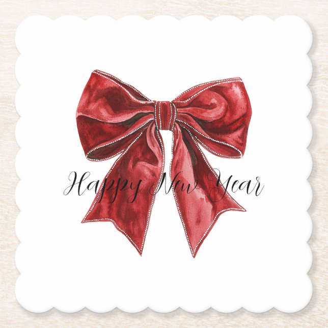 Porta-copo De Papel Red Bow New Year's Eve (Frente)