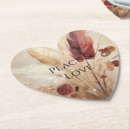 Porta-copo De Papel Red Cream Boho Feather Floral