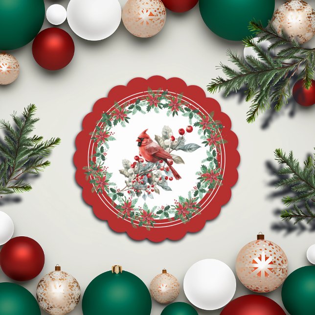 Porta-copo De Papel Red Mockingbird Poinsettia Borders Elegante (Criador carregado)