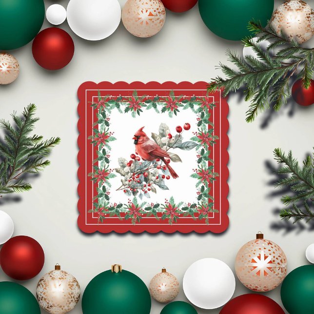 Porta-copo De Papel Red Mockingbird Poinsettia Borders Elegante (Criador carregado)