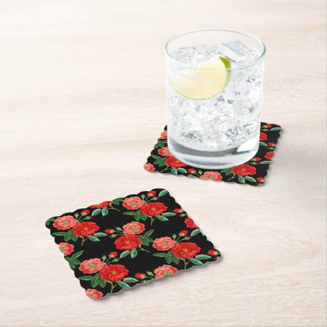 Porta-copo De Papel Red Roses, Black Background, (Insitu)