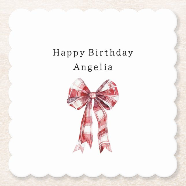 Porta-copo De Papel Red White Plaid Stripes Bow Birthday (Frente)