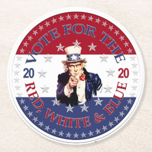 Porta-copo De Papel Redondo 2020 Votar Para O Tio Vermelho, Branco e Azul Sam