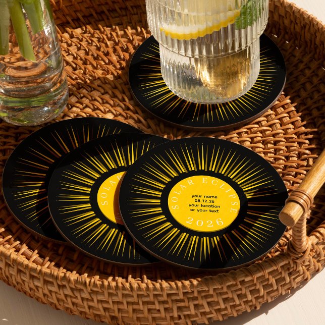 Porta-copo De Papel Redondo 2026 Total solar eclipse your text personalized (Criador carregado)