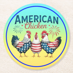 Porta-copo De Papel Redondo 4 de julho Galinha Americana Patriótica-62987