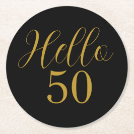 Porta-copo De Papel Redondo 50º aniversário Dourado aniversário preto