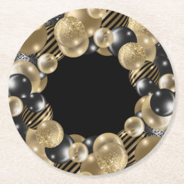 Porta-copo De Papel Redondo 50º aniversário Dourado preto