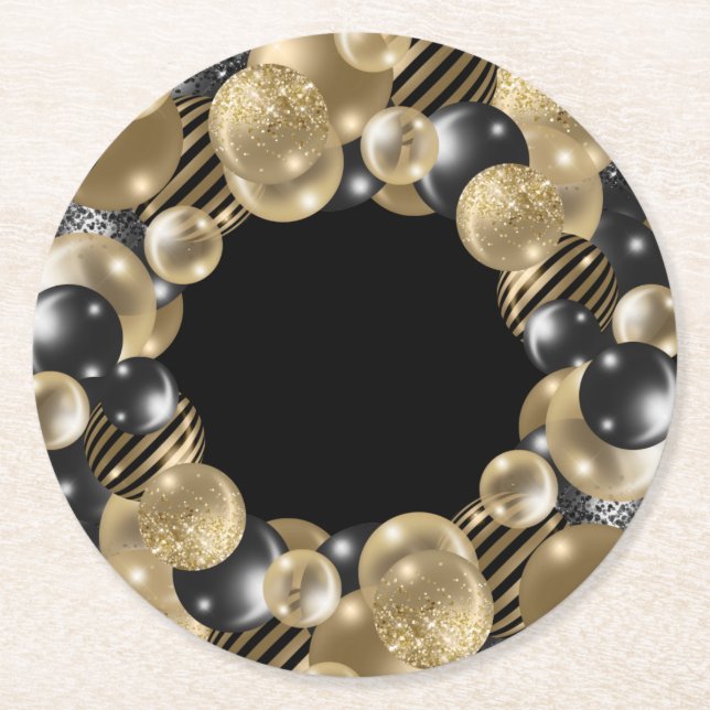 Porta-copo De Papel Redondo 50º aniversário Dourado preto (Frente)