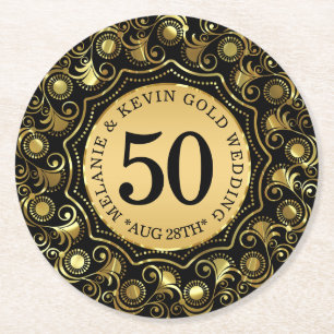 Porta-copo De Papel Redondo 50th Quadro Dourado Dourado do círculo do