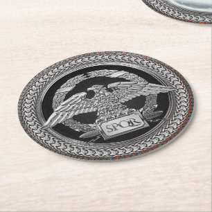 Porta-copo De Papel Redondo [600] Águia Imperial Romana Prata sobre Medalhão