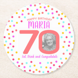Porta-copo De Papel Redondo 70 personalizado foto colorida coral confetti aniv