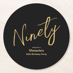 Porta-copo De Papel Redondo 90 Birthday Black Dourado Typografia Personalizada