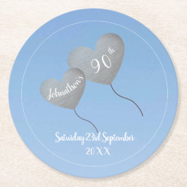 Porta-copo De Papel Redondo 90 de aniversário céu azul e balão prateado