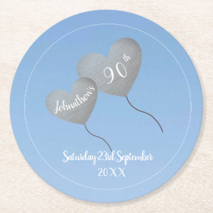 Porta-copo De Papel Redondo 90 de aniversário céu azul e balão prateado