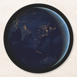 Porta-copo De Papel Redondo A Cidade da Terra Luz À Noite Na Ásia E Na Austrál