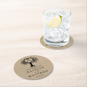 Porta-copo De Papel Redondo A Coleção de Casamentos de Árvores do Coração Russ