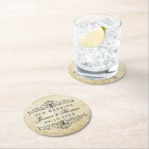 Porta-copo De Papel Redondo A coleção de Casamentos vintage Flourish do Orname